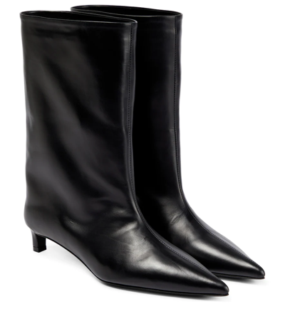 Jil Sander Leather Heeled Ankle Boots In Black | ModeSens