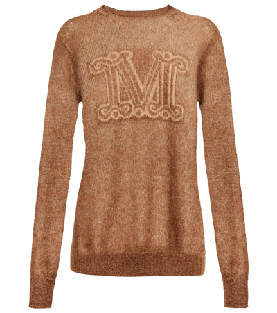 Shop Max Mara Ocra Jacquard Mohair-blend Sweater In Brown