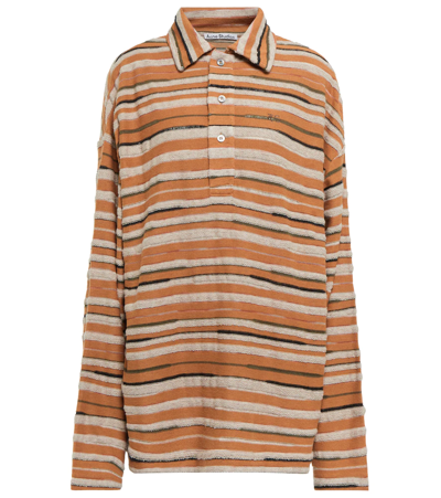 Oversized Striped Jacquard-knit Polo Shirt In Brown/almond Brown