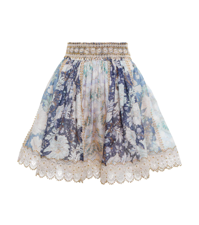Shop Zimmermann Celestial Floral Linen And Silk Miniskirt In Spliced Lavender Floral