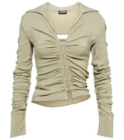 Shop Jacquemus La Chemise Soffio Gathered Shirt In Beige