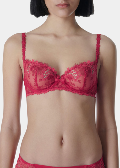 Shop Simone Perele Wish Lace Demi Cup Bra In Ruby Pink