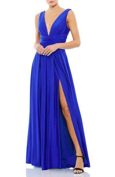 Shop Ieena For Mac Duggal V-neck Sleeveless Gown In Royal