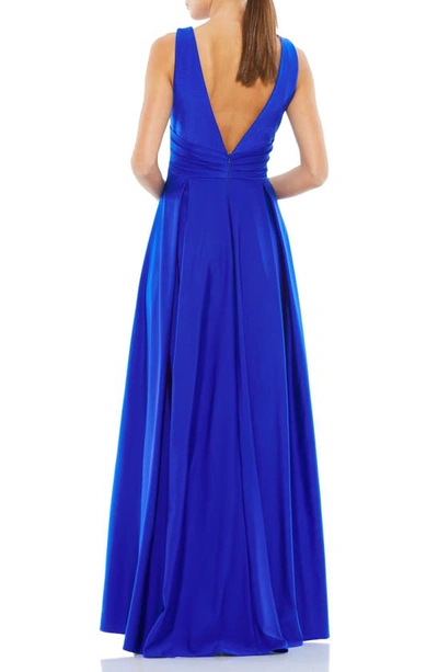 Shop Ieena For Mac Duggal V-neck Sleeveless Gown In Royal