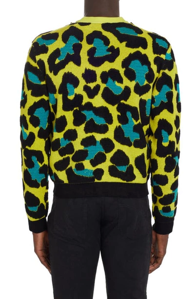 Shop Versace Daisy Leopard Jacquard Cardigan In 5y200 Acid Lime Multicolor