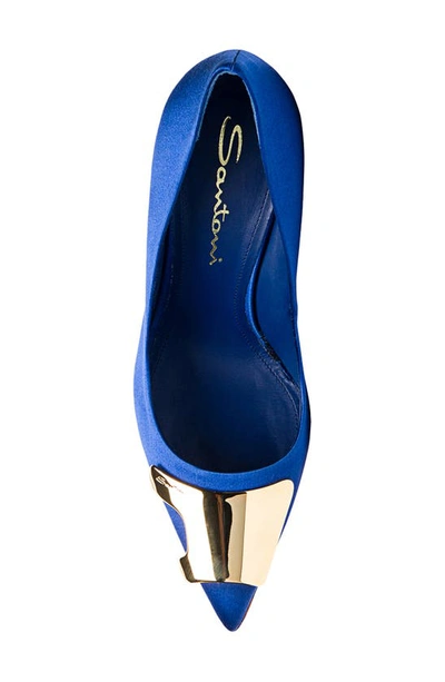 Shop Santoni Satin Pointed Toe Stiletto Pump In Blue-u35