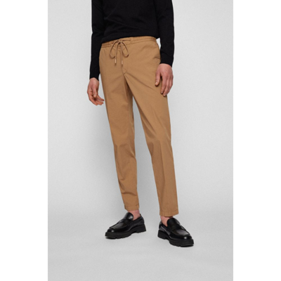 Shop Hugo Boss - Slim Fit Pants In Paper Touch Stretch Cotton In Brown