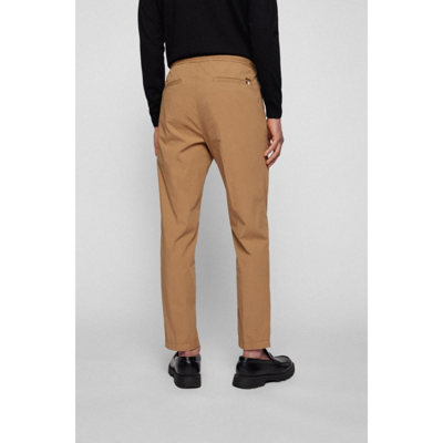 Shop Hugo Boss - Slim Fit Pants In Paper Touch Stretch Cotton In Brown