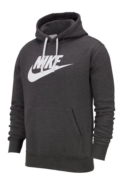 Shop Nike Sportswear Club Fleece Logo Hoodie In Charcoal Heather/ White
