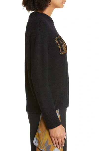 Puppets And Puppets Sequin Spider Web Logo Wool Blend Sweater In Navy/ Gold