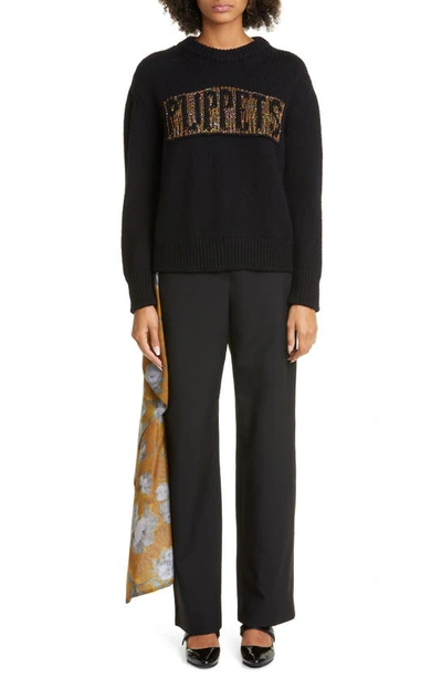Puppets And Puppets Sequin Spider Web Logo Wool Blend Sweater In Navy/ Gold