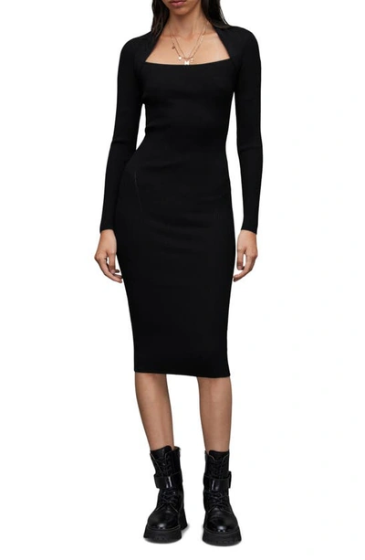Shop Allsaints Rea Long Sleeve Midi Sweater Dress In Black