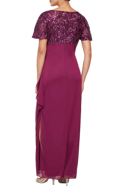 Shop Alex Evenings Sequin Lace & Ruched Chiffon Gown In Pink Plum