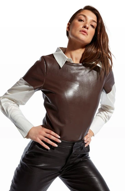 Shop As By Df New Guard Recycled Leather T-shirt In Mahogany
