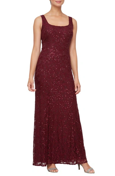 Alex Evenings Sequin Lace Jacket Gown In Wine