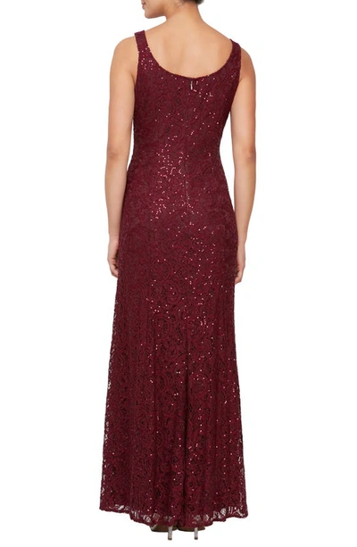 Alex Evenings Sequin Lace Jacket Gown In Wine
