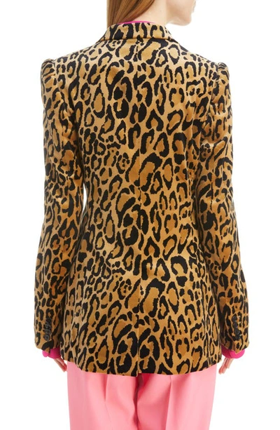 Shop Dries Van Noten Leopard Print Double Breasted Cotton Blend Blazer In Sand 101