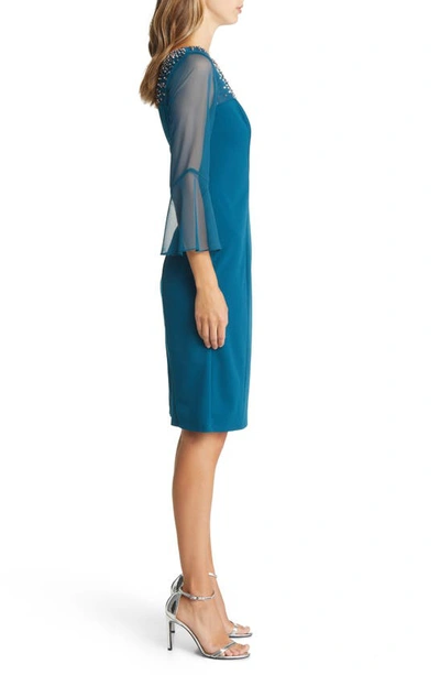 Shop Alex Evenings Embellished Illusion Neck Sheath Dress In Peacock