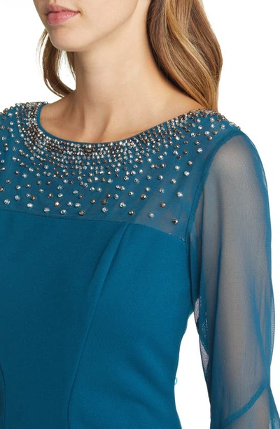 Shop Alex Evenings Embellished Illusion Neck Sheath Dress In Peacock