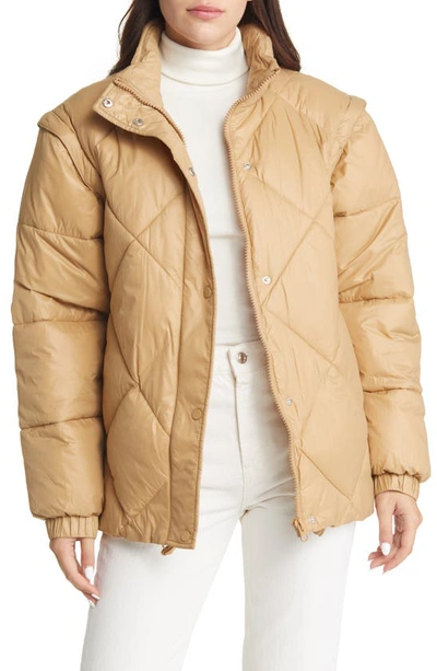 Topshop Longline Quilted Hooded Puffer Jacket In Buttermilk-white | ModeSens