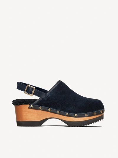 Shop M. Gemi The Greta Backstrap With Shearling In Navy