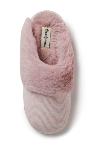 Shop Dearfoams Dahlia Rib Knit Faux Fur Slipper In Pale Mauve