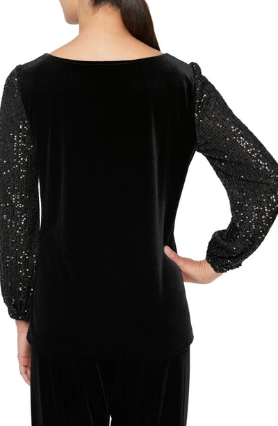Shop Alex Evenings Sequin Sleeve Velvet Top In Black