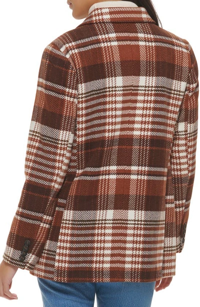 Shop Levi's Double Breasted Wool Blend Blazer In Brown Harvest Plaid