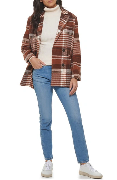 Shop Levi's Double Breasted Wool Blend Blazer In Brown Harvest Plaid