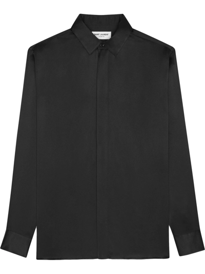 Shop Saint Laurent Long-sleeve Silk Shirt In Black