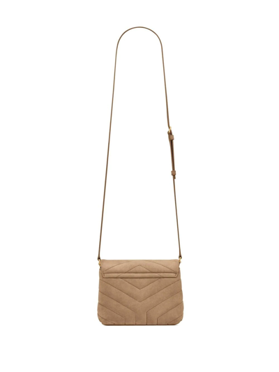 Shop Saint Laurent Quilted Logo-plaque Crossbody Bag In Neutrals