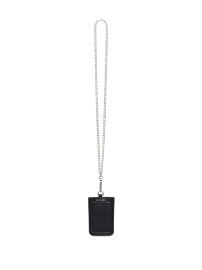 Shop Balenciaga Hourglass Card-holder Necklace In Black