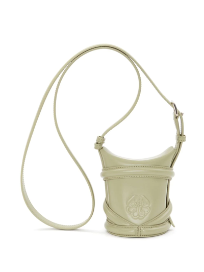 Shop Alexander Mcqueen The Curve Micro Bucket Bag In Neutrals