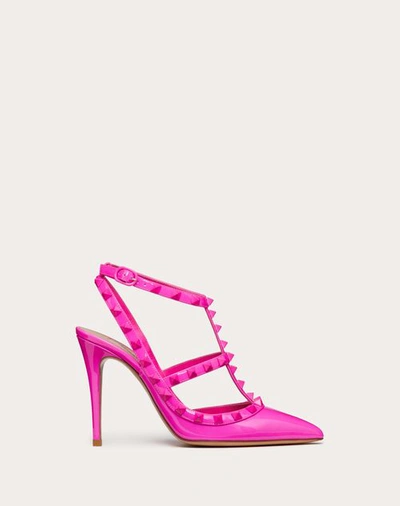 Shop Valentino Garavani Rockstud Ankle Strap Patent-leather Pump With Tonal Studs 100 Mm Woman Pink Pp 37