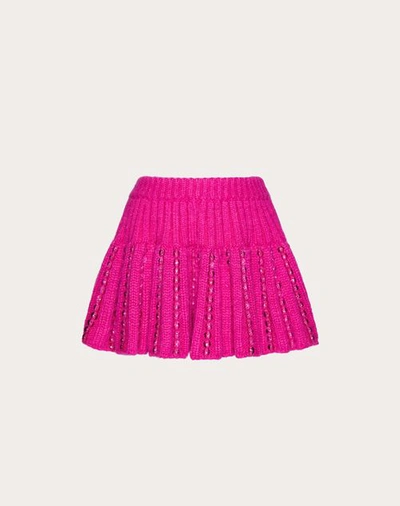Shop Valentino Embroidered Mohair Wool Mini Skirt Woman Pink Pp S