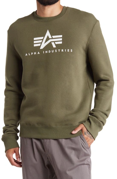 Alpha Industries Basic Logo Crewneck Sweatshirt In Olive | ModeSens