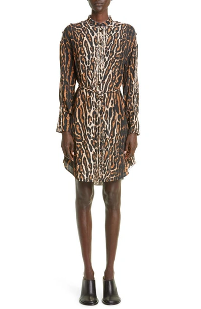 Shop Proenza Schouler Leopard Print Belted Shirtdress In Brown Multi