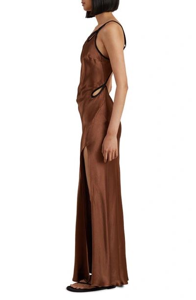 Shop Bec & Bridge Kehlani One-shoulder Satin Maxi Dress In Chocolate/ Black