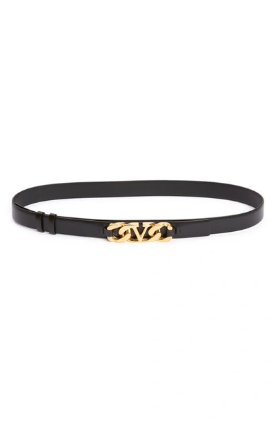 Shop Valentino Vlogo Chain Detail Leather Belt In Nero/nero