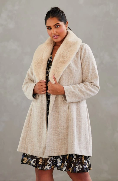 Shop Estelle Grammy Coat With Faux Fur Collar In Oatmeal