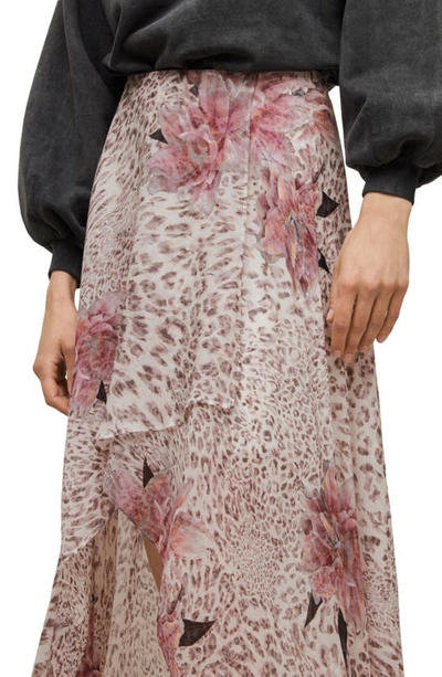 Shop Allsaints Mixed Print High Low Skirt In Soft Pink