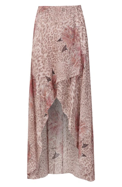 Shop Allsaints Mixed Print High Low Skirt In Soft Pink