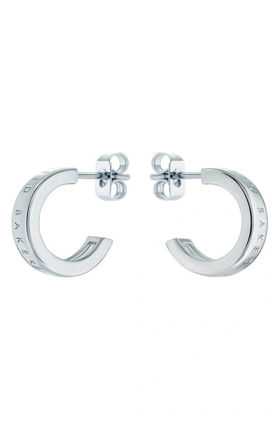 Shop Ted Baker Helanna Nano Logo Huggie Hoop Earrings In Silver Tone