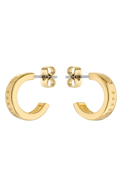 Shop Ted Baker Helanna Nano Logo Huggie Hoop Earrings In Gold Tone