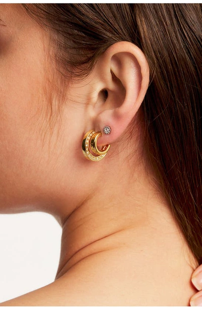 Shop Ted Baker Helanna Nano Logo Huggie Hoop Earrings In Gold Tone