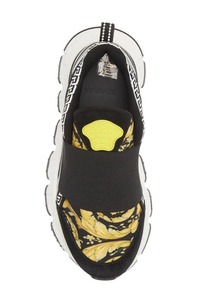 Shop Versace Kids' Barocco Trigreca Slip-on Sneaker In Black Gold Silver