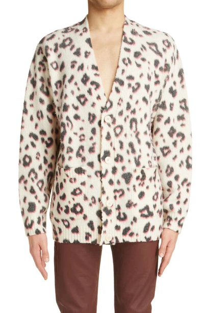 Shop Dries Van Noten Naffs Leopard Print Merino Wool & Cashmere Blend Cardigan In Ecru