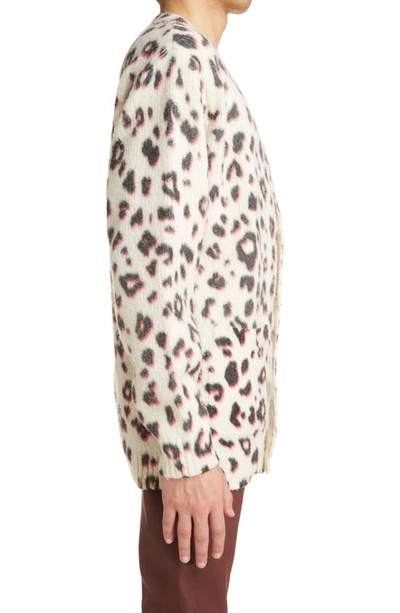 Shop Dries Van Noten Naffs Leopard Print Merino Wool & Cashmere Blend Cardigan In Ecru