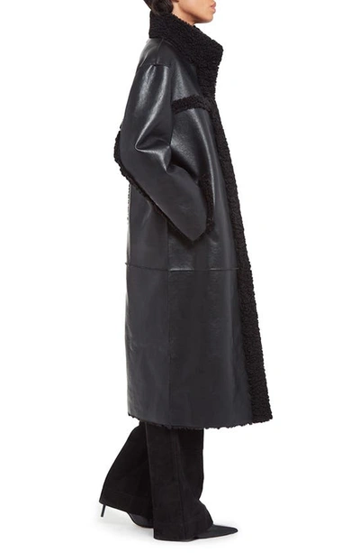 Shop Apparis Tilly Reversible Faux Shearling & Faux Leather Long Coat In Noir
