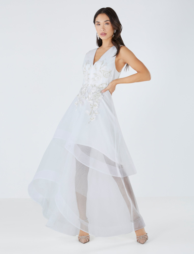 Shop Bcbgmaxazria Ada Applique Tulle Gown In Off White